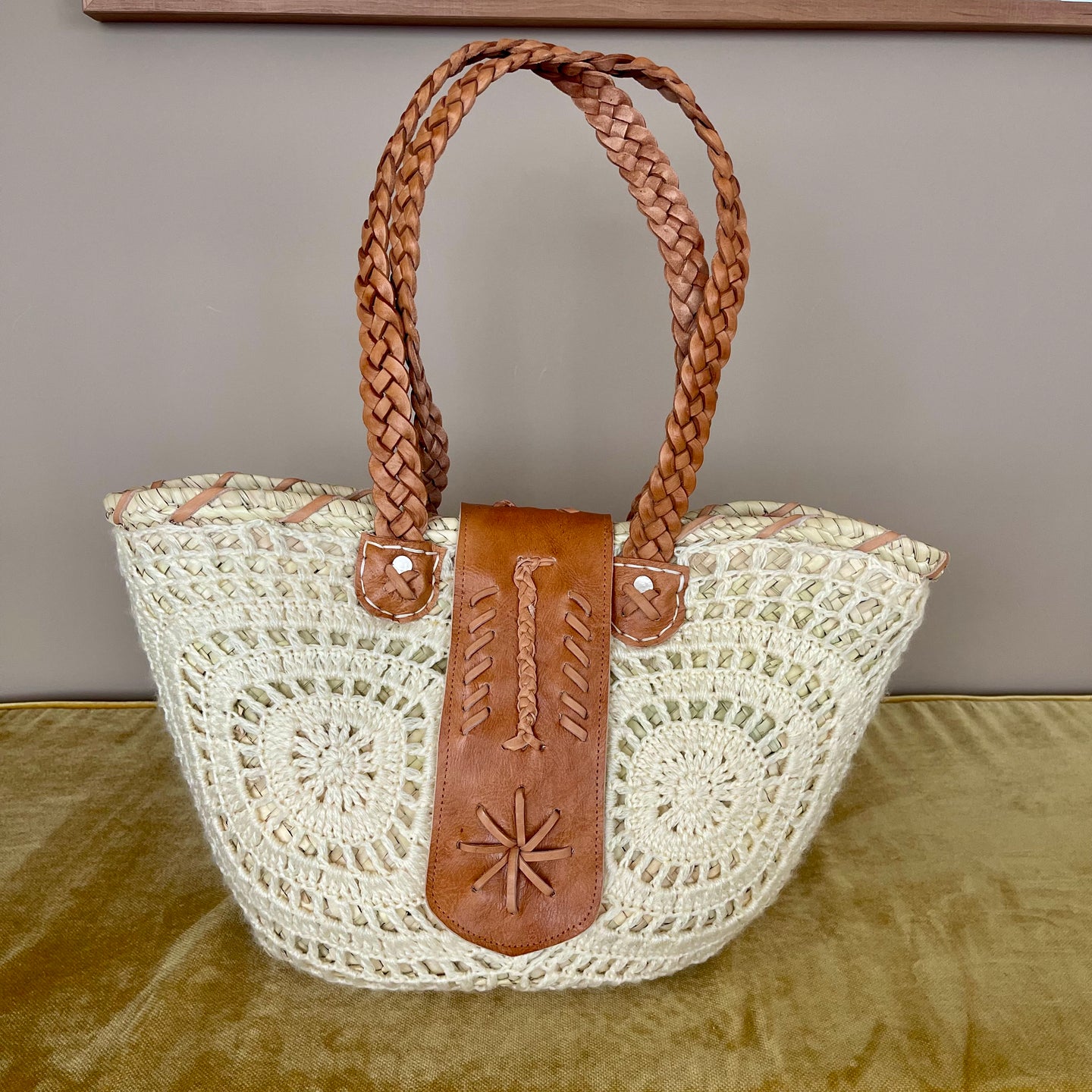 Panier tressage blanc cassé