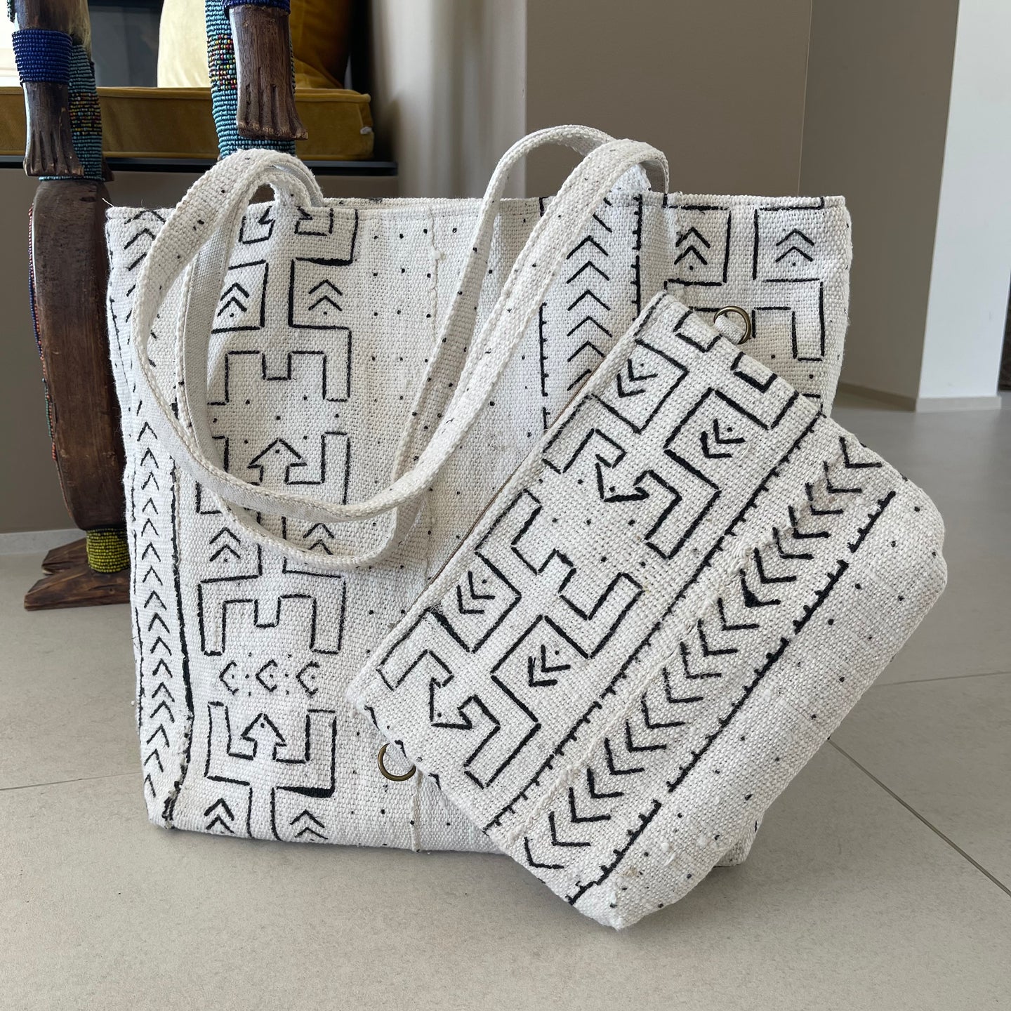 Cabas &  pochette berber Black/White ( livrés ensemble)