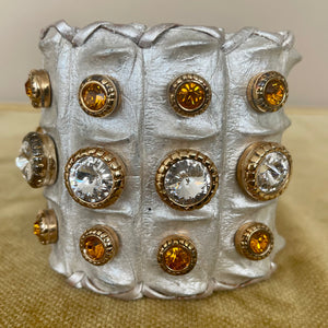Manchette Croco et Swarovski Blanc
