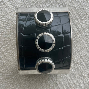 Bracelet en argent et croco noir