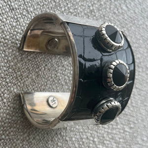Bracelet en argent et croco noir