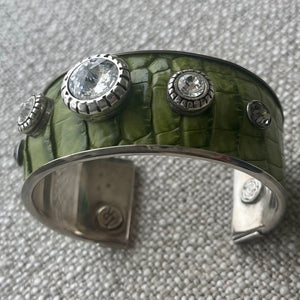 Bracelet en argent et croco vert